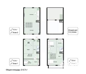 Таунхаус 214м², 3-этажный, участок 2 сот.