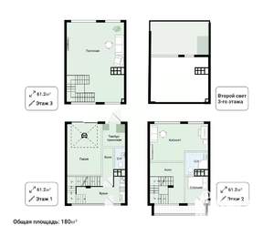 Таунхаус 180м², 3-этажный, участок 2 сот.  