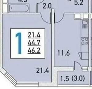 1-к квартира, на длительный срок, 44м2, 5/21 этаж