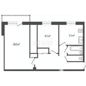 2-к квартира, вторичка, 43м2, 5/9 этаж