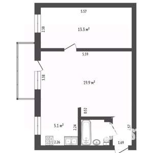 2-к квартира, вторичка, 43м2, 4/5 этаж