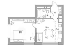 2-к квартира, строящийся дом, 45м2, 3/23 этаж