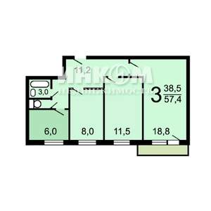 3-к квартира, вторичка, 57м2, 6/9 этаж