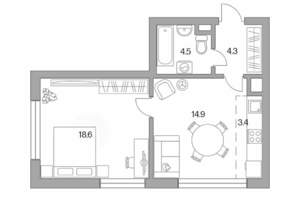 2-к квартира, строящийся дом, 46м2, 2/23 этаж