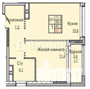 1-к квартира, вторичка, 42м2, 12/19 этаж
