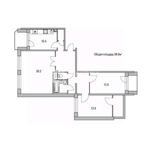 3-к квартира, вторичка, 89м2, 2/8 этаж