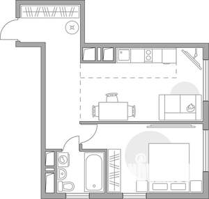 2-к квартира, строящийся дом, 44м2, 19/23 этаж