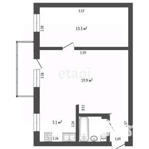 2-к квартира, вторичка, 43м2, 4/5 этаж