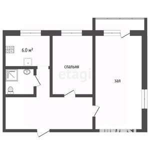 2-к квартира, вторичка, 42м2, 5/6 этаж