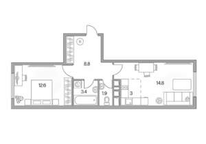 2-к квартира, строящийся дом, 45м2, 6/13 этаж