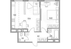 2-к квартира, строящийся дом, 49м2, 22/23 этаж