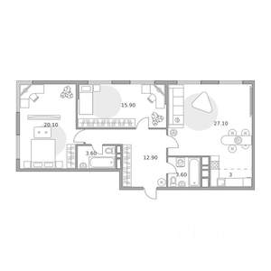 3-к квартира, вторичка, 87м2, 5/23 этаж