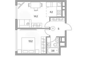 2-к квартира, строящийся дом, 40м2, 4/23 этаж