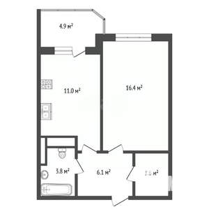 1-к квартира, вторичка, 39м2, 4/25 этаж
