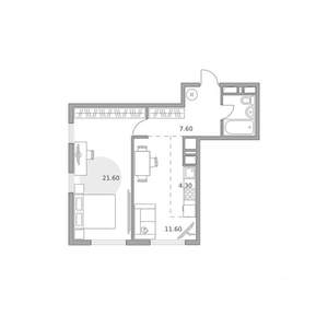 2-к квартира, вторичка, 49м2, 21/23 этаж