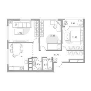 3-к квартира, вторичка, 85м2, 3/23 этаж