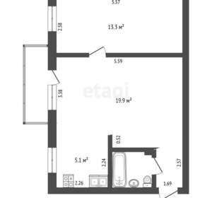 2-к квартира, вторичка, 43м2, 4/5 этаж
