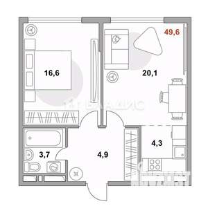 1-к квартира, вторичка, 50м2, 14/23 этаж