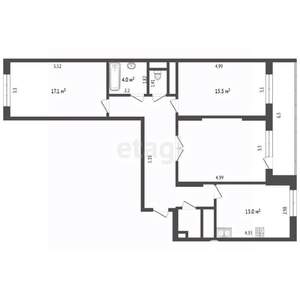 3-к квартира, вторичка, 87м2, 9/17 этаж