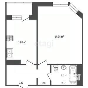 1-к квартира, вторичка, 45м2, 4/19 этаж