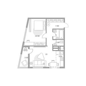 2-к квартира, вторичка, 49м2, 22/23 этаж