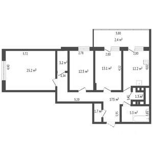 3-к квартира, вторичка, 92м2, 8/17 этаж