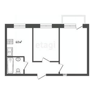 2-к квартира, вторичка, 44м2, 1/9 этаж