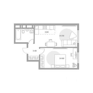 2-к квартира, вторичка, 41м2, 22/23 этаж