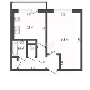1-к квартира, вторичка, 32м2, 5/5 этаж
