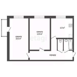 2-к квартира, вторичка, 43м2, 1/9 этаж
