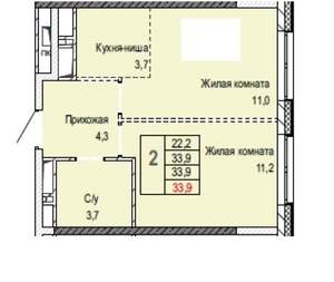2-к квартира, вторичка, 34м2, 16/23 этаж