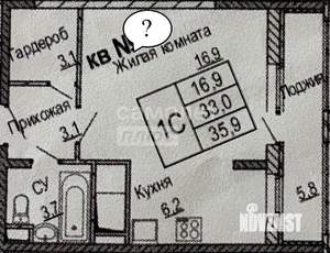 Студия квартира, вторичка, 36м2, 13/23 этаж