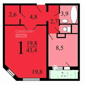 1-к квартира, вторичка, 43м2, 8/17 этаж