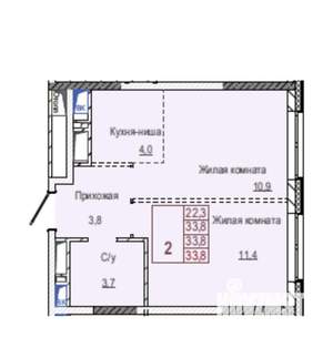 2-к квартира, вторичка, 34м2, 5/24 этаж