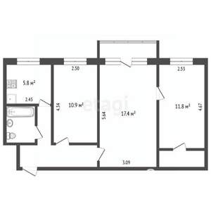 3-к квартира, вторичка, 57м2, 5/5 этаж
