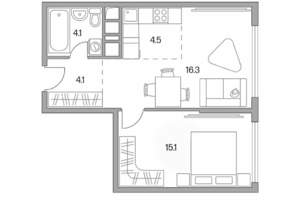 2-к квартира, строящийся дом, 44м2, 18/23 этаж