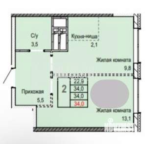 1-к квартира, вторичка, 34м2, 8/24 этаж