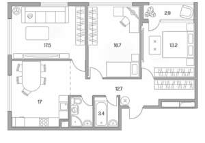 3-к квартира, строящийся дом, 87м2, 2/23 этаж