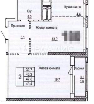 1-к квартира, вторичка, 46м2, 12/23 этаж