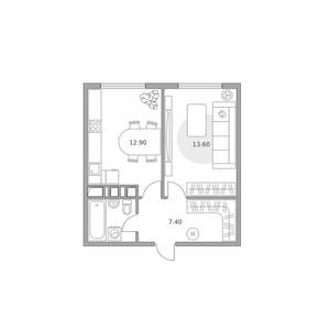 1-к квартира, вторичка, 38м2, 3/23 этаж