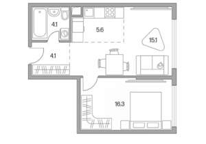 2-к квартира, строящийся дом, 45м2, 2/23 этаж