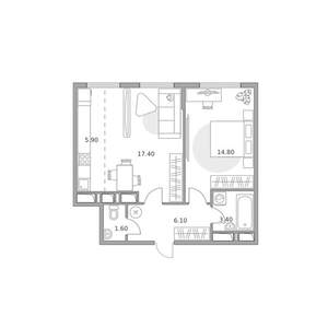 2-к квартира, вторичка, 49м2, 19/23 этаж