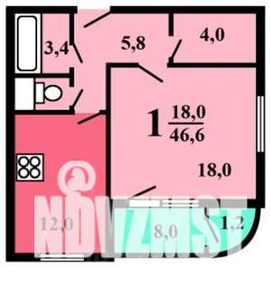 1-к квартира, вторичка, 46м2, 2/19 этаж