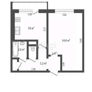 1-к квартира, вторичка, 32м2, 5/5 этаж