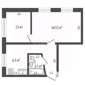 2-к квартира, вторичка, 38м2, 1/5 этаж