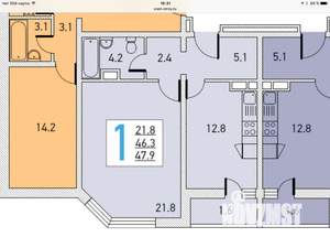 1-к квартира, вторичка, 46м2, 6/27 этаж