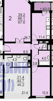 2-к квартира, вторичка, 68м2, 16/19 этаж