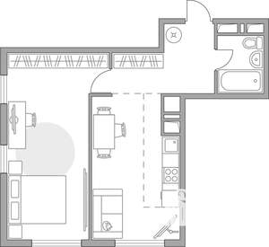 2-к квартира, строящийся дом, 49м2, 17/23 этаж